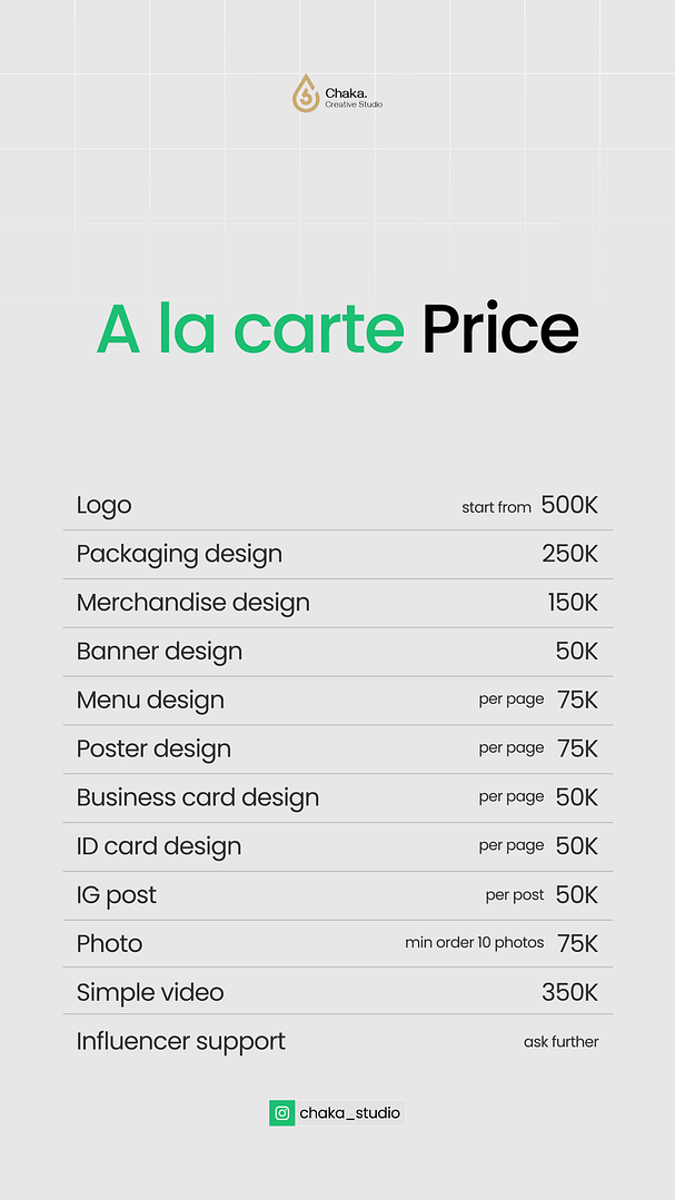 a la carte price